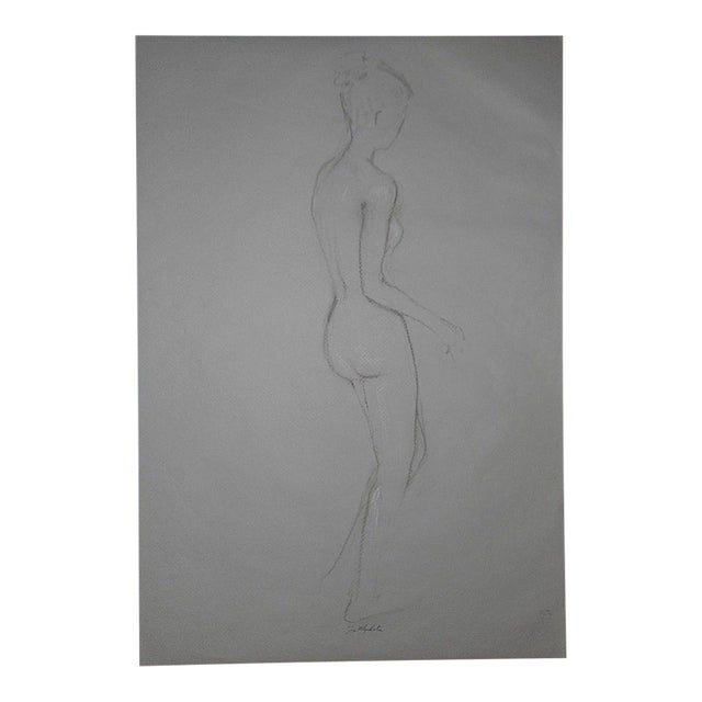Original Vintage Female Nude Drawing-Signed For Sale