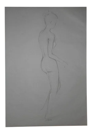 Original Vintage Female Nude Drawing-Signed