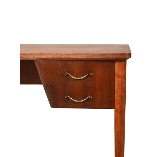Brown Scandinavian Mahogany Desk with Brass Handles, 1940s For Sale - Image 8 of 10