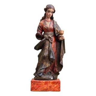 Saint Barbara, Polychrome Carving, 18th Century, Wood For Sale
