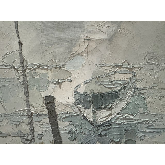 French Original Signed Frech Impasto Oil Painting Boat on Lake Gilt Frame For Sale - Image 3 of 11