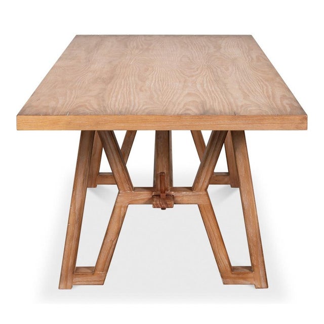 Rustic Trestle Dining Table in Aged Pine, 98 Inch For Sale - Image 4 of 11