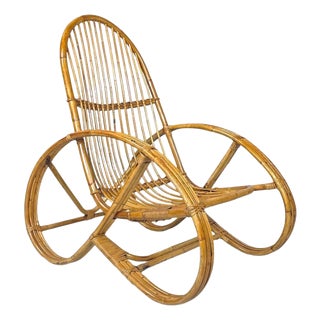 Modern Italian Armchair in Rattan with Rounded Armrests and Structure, 1970s For Sale