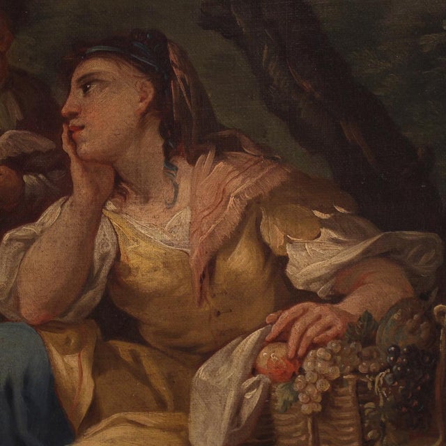 French Artist, Rococo Genre Scene, 1770, Oil on Canvas For Sale - Image 7 of 16