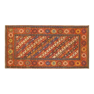 Antique Caucasian Gendje Oriental Rug in Runner Size with Diagonal Stripes