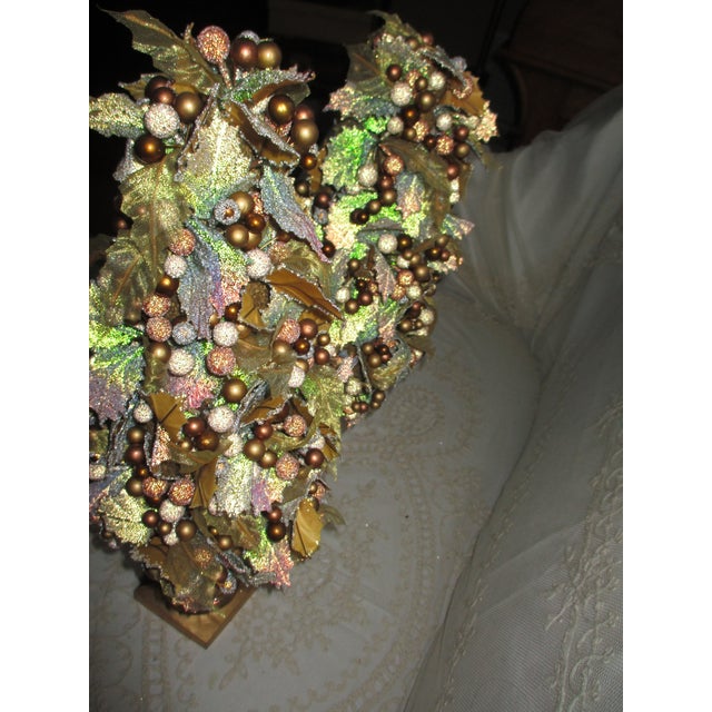 Plastic Vintage Christmas Gold, Green, Red Holly & Berry Topiary Trees For Sale - Image 7 of 10