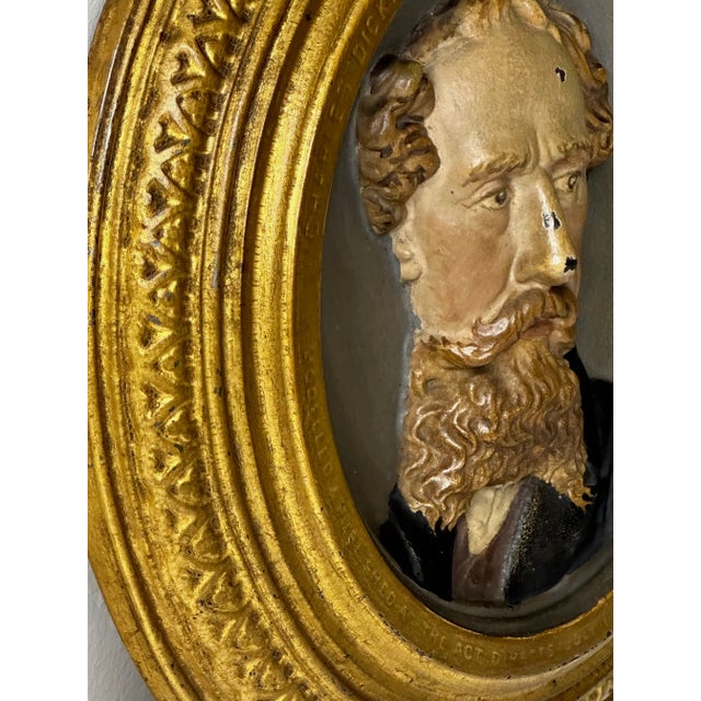Victorian Traditional British Victorian 19th Century Gilt Bronze Charles Dickens Portrait Wall Sculpture For Sale - Image 3 of 12