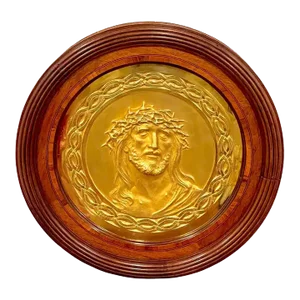 19th Century French Gilt Bronze Portrait Plaque of Jesus With Crown of Thorns