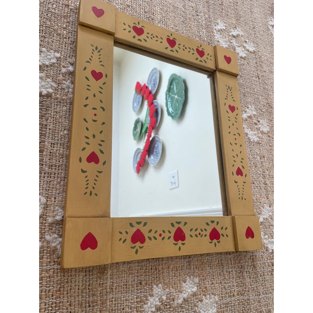 Vintage Wooden Country Folk Art Heart Rectangle Mirror For Sale In Chicago - Image 6 of 8
