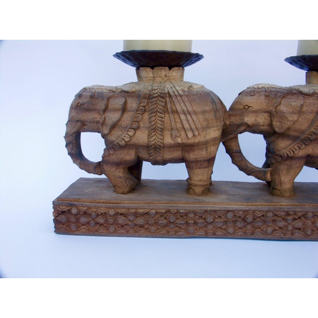 HandCarved Wood Elephants Candle Holder Chairish