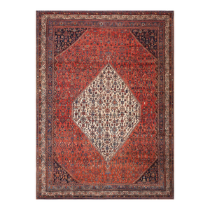 Superb Red Background Color With Classic Ivory Medallion Antique Persian Malayer Rug