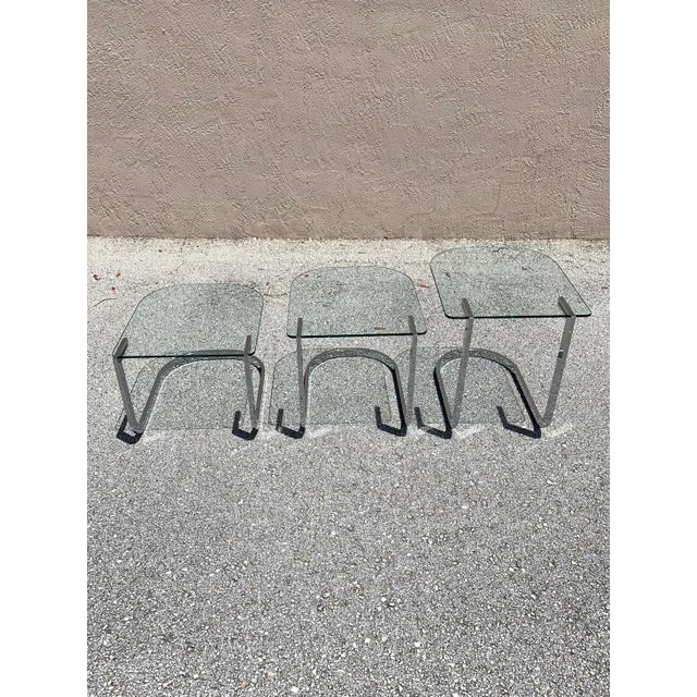 Metal Mid Century Modern Design Institute of America Chrome and Glass Nesting Tables - Set of 3 For Sale - Image 7 of 13