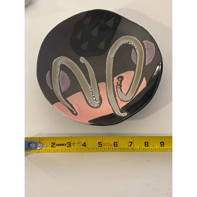 1980s Abstract Postmodern Wall Plaque and Shallow Dish For Sale - Image 5 of 6