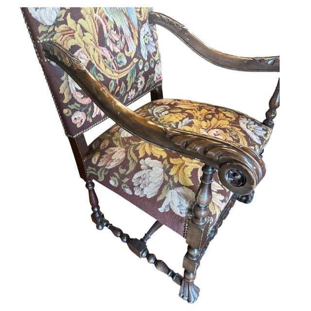 19th Century Circa 1880 Continental Arm Chair With Tapestry For Sale - Image 5 of 9