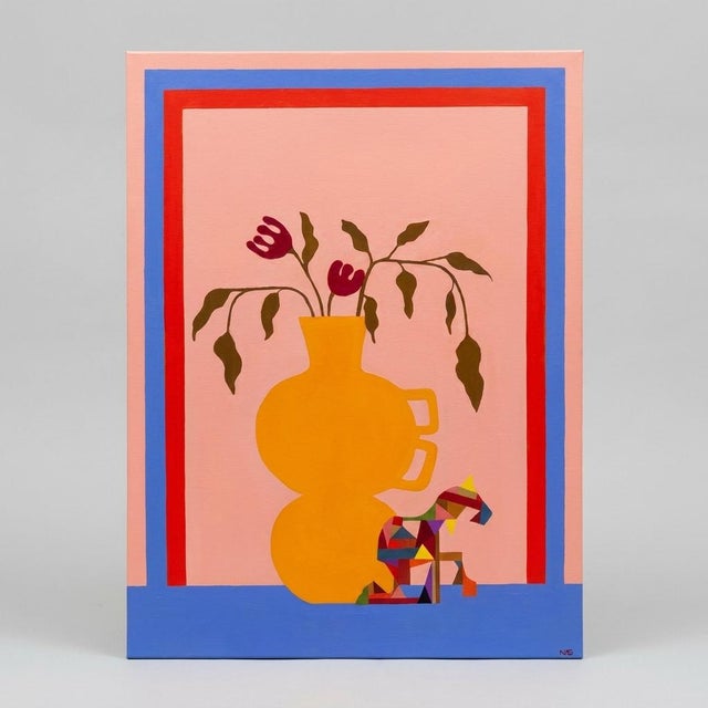 Contemporary Unique Artwork by Artist Natalie Gonzalez "Yellow Vase and My Horse" For Sale - Image 3 of 8