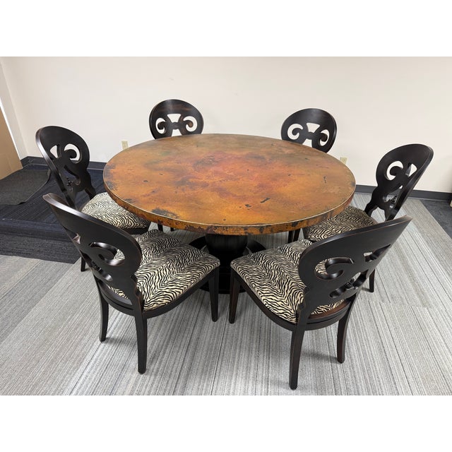 Wood Rustic Dining Table Copper Top With Pedestal Base ~ Seats 6 For Sale - Image 7 of 7