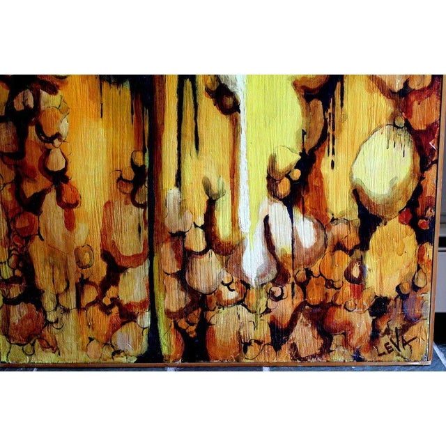 A great abstract mixed media on paper and then mounted onto plywood that is signed lower right LeVa. We believe this to be...