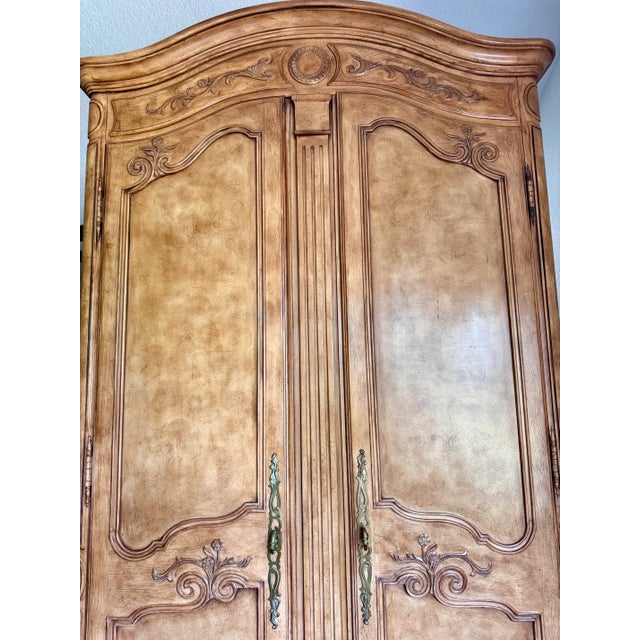 Camel Late 20th Century Drexel Heritage “Old World” French Provincial Carved Armoire / Wardrobe For Sale - Image 8 of 12