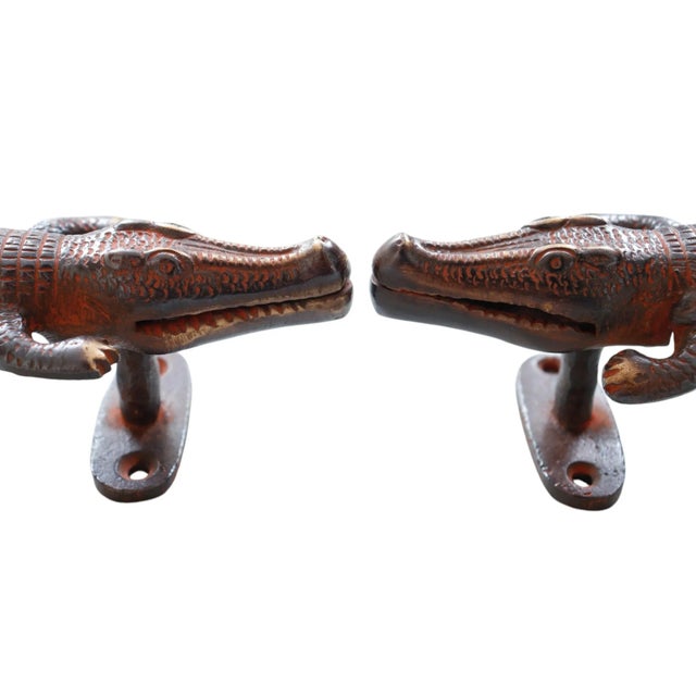 Red Brass Alligator Door Handles - a Pair For Sale - Image 4 of 5