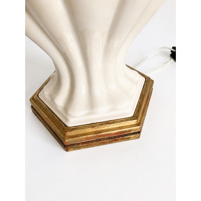 2010s Christopher Spitzmiller Signed White Glazed Ceramic Table Lamp, 2013, Original Shade For Sale - Image 5 of 5