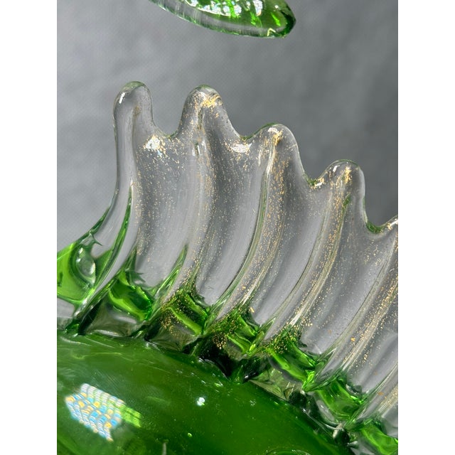 Green Murano Glass Fish Sculpture with Gold, Italy, 1960s For Sale - Image 4 of 11