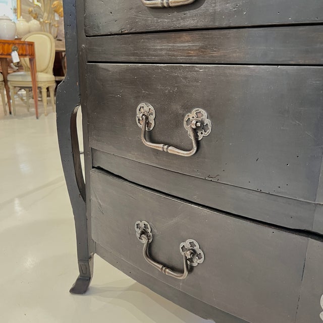 18th Century French Black Antique Chest W/Hoof Feet and Silver Hardware For Sale In New Orleans - Image 6 of 8