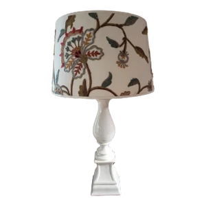 Vintage White Porcelain Lamp With Crewel Work Shade