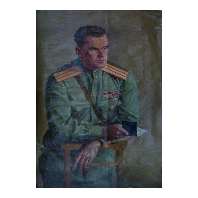 1970s Soldier Portrait Painting, Soviet Socialist Realism Art, Ukrainian Artist 85-59 For Sale