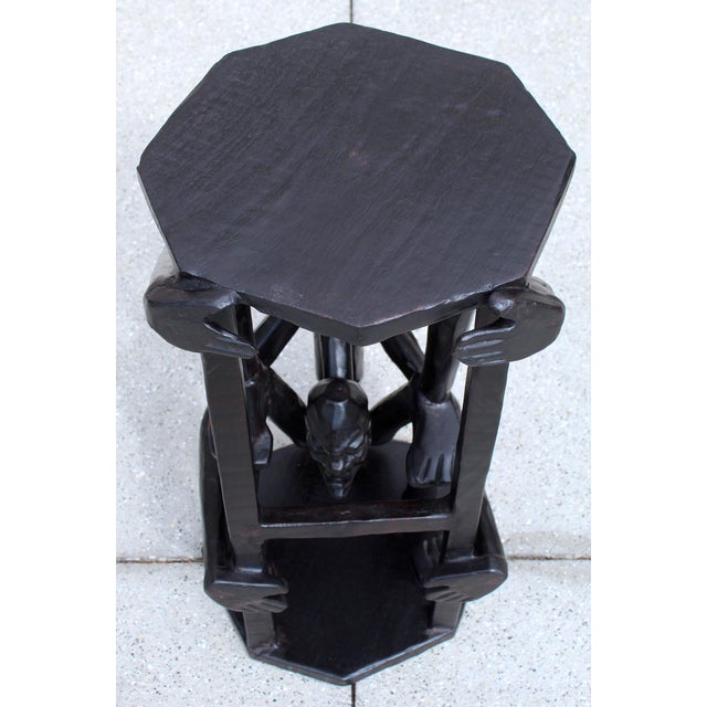 Wood Vintage African Figural Side Table – Hand-Carved Sculptural Pedestal, Tribal Art Accent Table, Dark Hardwood For Sale - Image 7 of 14
