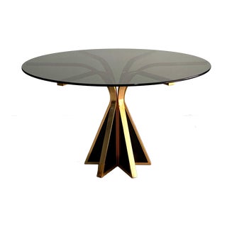 Sculptural Circular Dining Table in Gilded Metal and Smoked Glass from Renato Zevi, 1970s For Sale