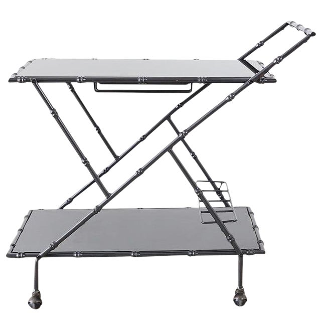 Modern Italian Black Faux-Bamboo Rolling Bar Cart For Sale