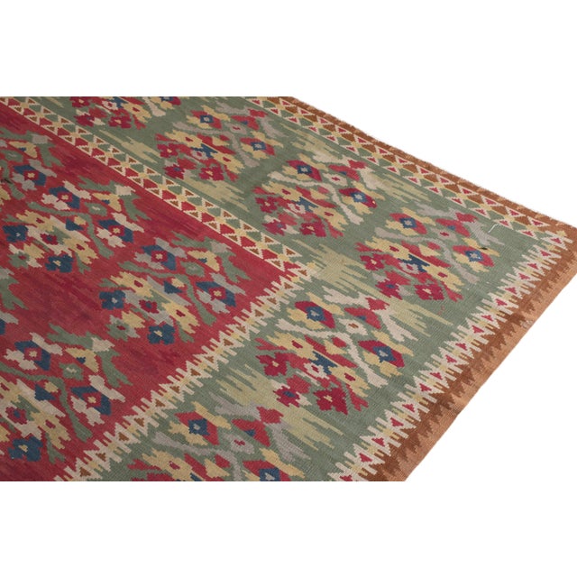 Transitional Rug & Kilim's Handwoven Vintage Midcentury Kilim Rug in Red All-Over Pattern For Sale - Image 3 of 5