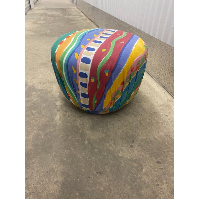 1980s Postmodern Fabric Upholstered Round Vanity Ottoman For Sale - Image 12 of 12