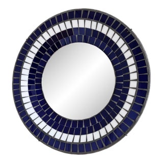 Vintage Danish Round Mosaic Wall Mirror, Marked B. J. H. Moller, 1970s For Sale