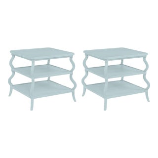 Abbott Tiered Side Table in Palladian Blue - a Pair For Sale