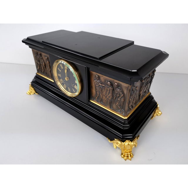 Black Antique French Bronze and Marble Mantel Clock by Ferdinand Barbedienne, 19th Century For Sale - Image 8 of 10