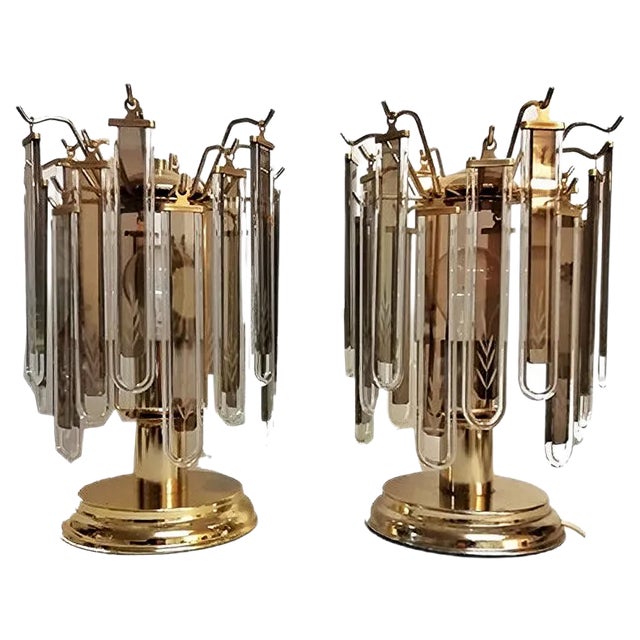 Table Lamps with Vertical Rigid Glass, 1980s, Set of 2 For Sale