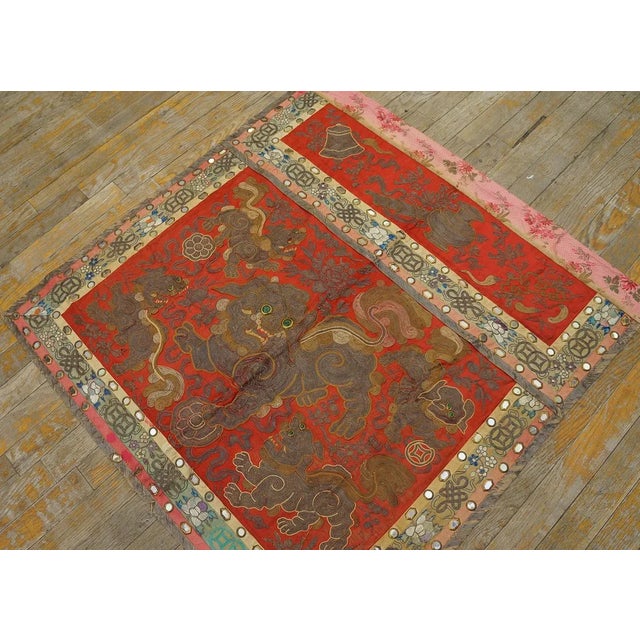 Early 20th Century Chinese Silk Embroidery ( 3' x 3' x 92 x 92 ) Antique Textile Small Scatter Size Wool Red Rug, Circa...