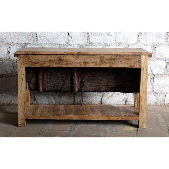 Antique Sun-Bleached Carved Door Console Table – Rustic Entryway Hall Accent For Sale - Image 4 of 6
