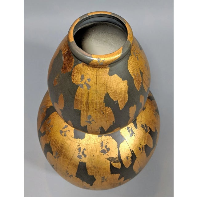 Transitional Regency Gold and Gray Oversized Decorative Vase For Sale - Image 10 of 11
