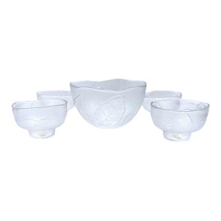 Mid 20th Century Kosta Boda "Party" Organic Leaf Textured Glass Serving Bowl - Set of 5 For Sale