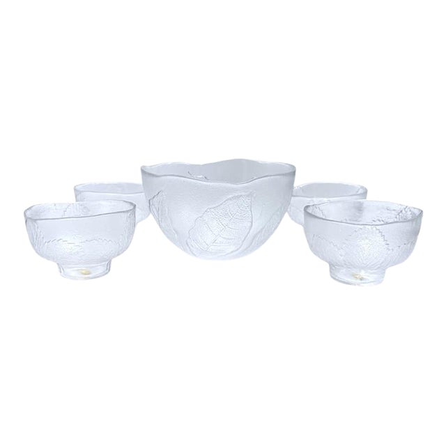 Mid 20th Century Kosta Boda "Party" Organic Leaf Textured Glass Serving Bowl - Set of 5 For Sale
