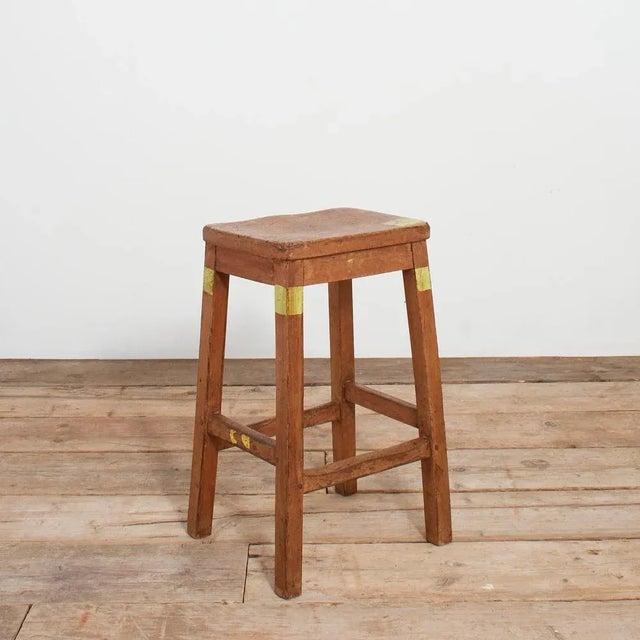 Mid-Century Wooden School Lab Stool For Sale - Image 9 of 11
