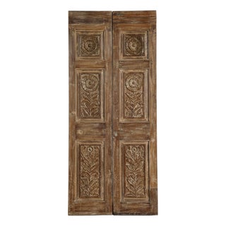 Antique Carved French Floral Doors – Hand-Carved Wooden Hinged or Sliding Barn Panels 80x34 For Sale