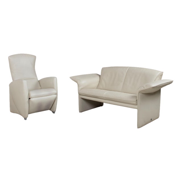JR 2700 2-Seater Sofa and Lounge Chair Cream Leather from Jori, Set of 2 For Sale