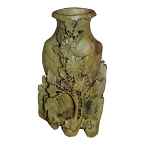Vintage Asian Carved Soapstone Decorative Piece With Floral Details