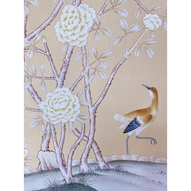 Chinoiserie 24"*48", a Pair of Unframed Chinoiserie Hand-Painted Silk Panel For Sale - Image 3 of 6
