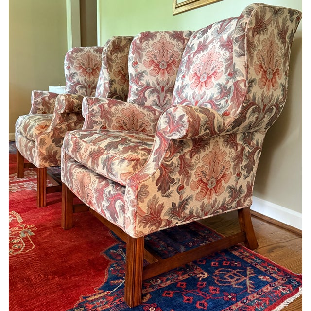 Textile Pair of Jacquard TRS Wingback Chairs For Sale - Image 7 of 12