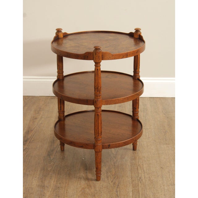 Heritage Heritage Vintage Louis XVI Style Burl Walnut Three Tier Etagere For Sale - Image 4 of 14