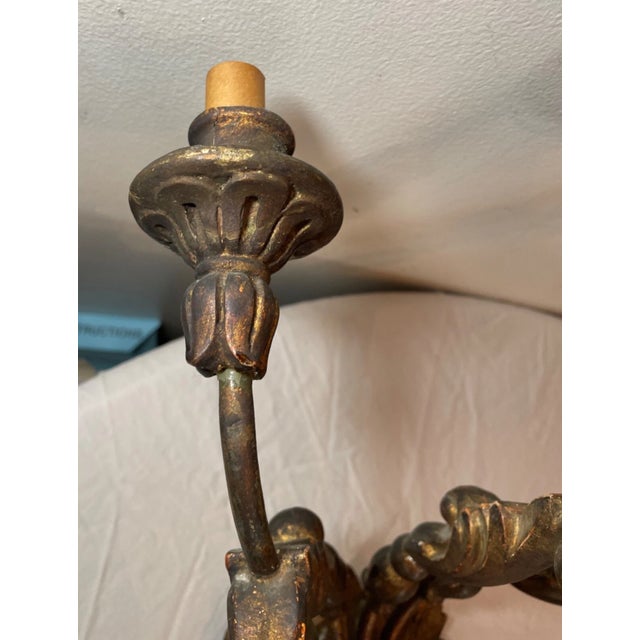 Antique Ornate 19th Century Italian Gilt Wooden Electrified Wall Sconce Fixture For Sale - Image 12 of 14